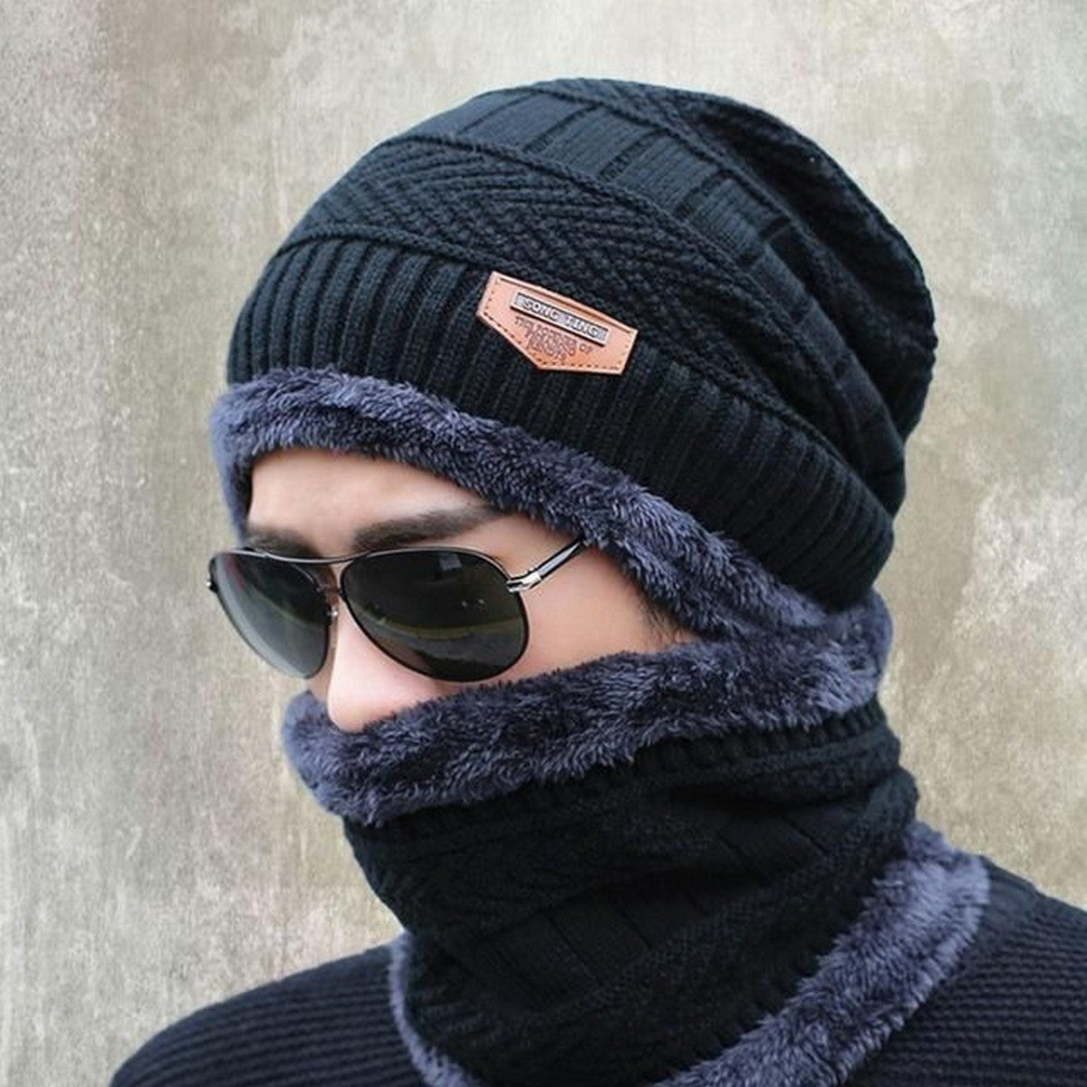 Winter Cap And Neck Elastic Knitting Thick Fleece Warm Woolen